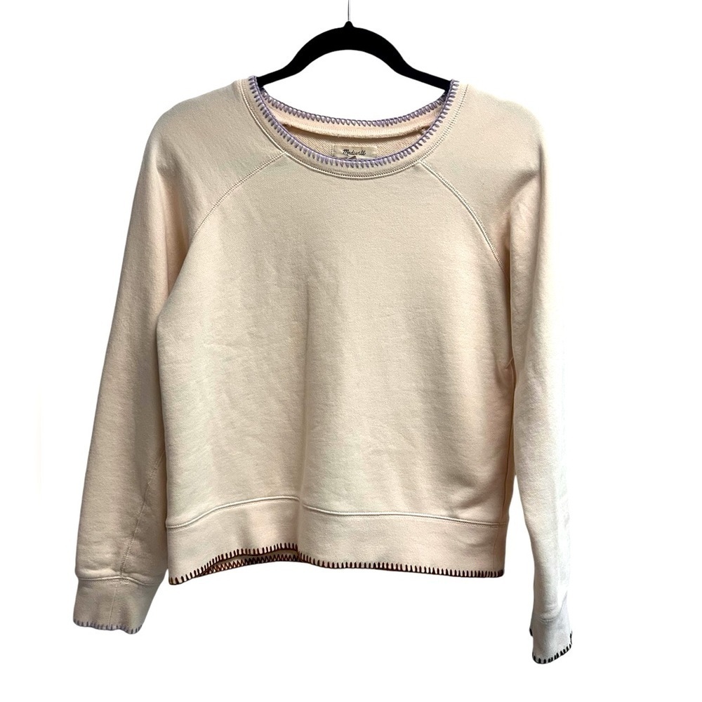 MADEWELL Women’s Cream Crewneck Sweatshirt Multicolor Stitch - size small